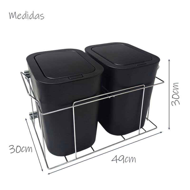 Lixeira Dupla Aramada 24L Fixação Lateral Preta Tampa Click